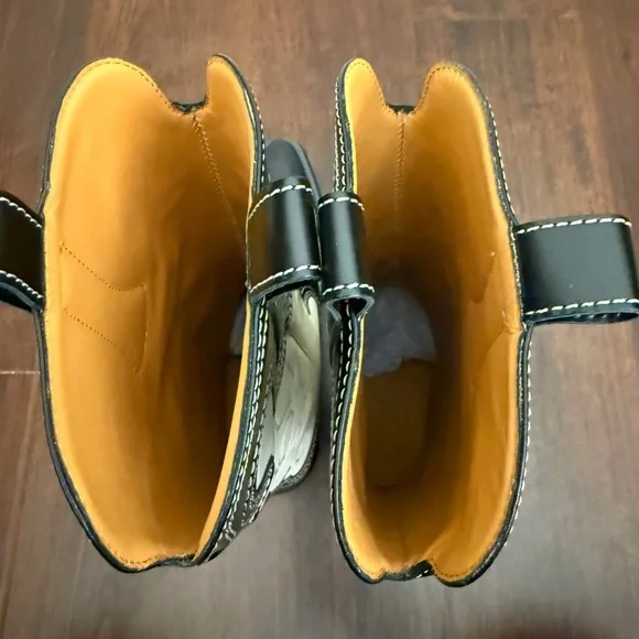 NWT GANNI  Mid Shaft Embroidered Western Cowboy Boots in Black/Egret Sz US 8 - Picture 10 of 17